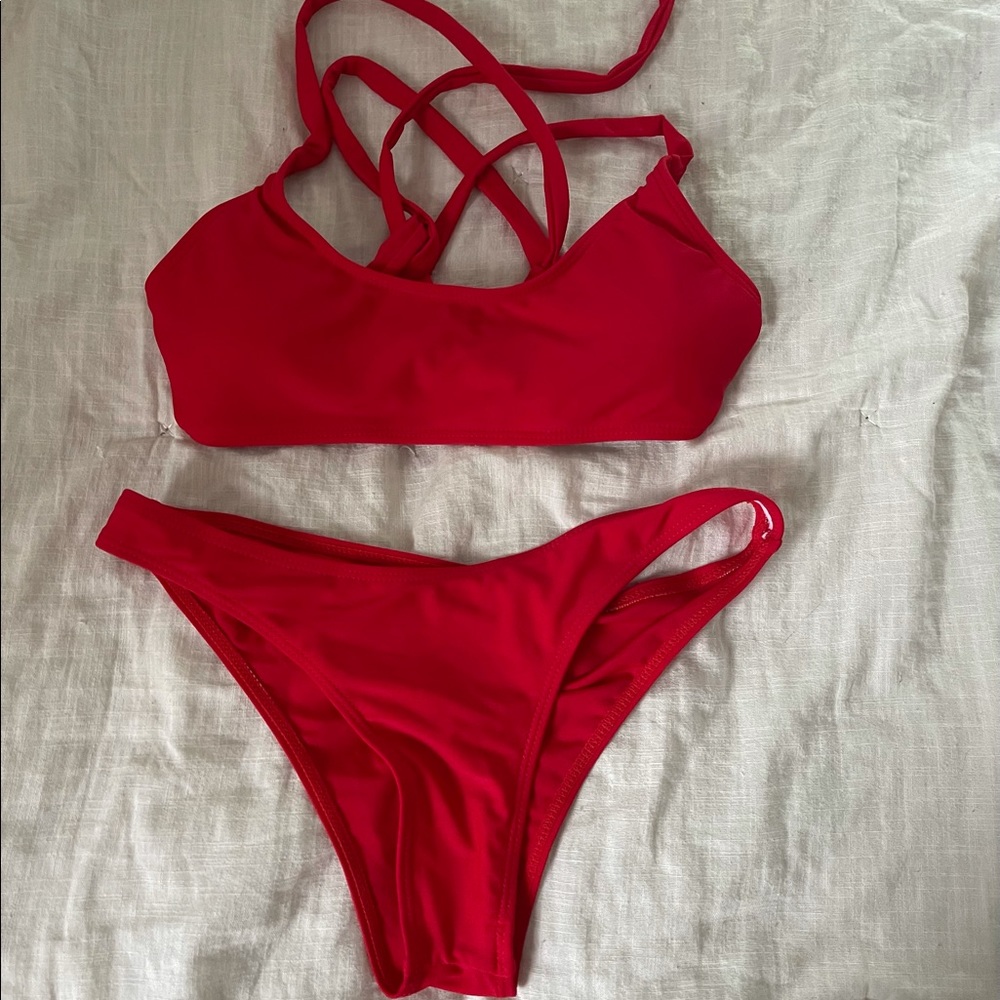 new red tie back bikini